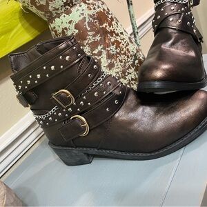Studded Bronze Ankle Boots